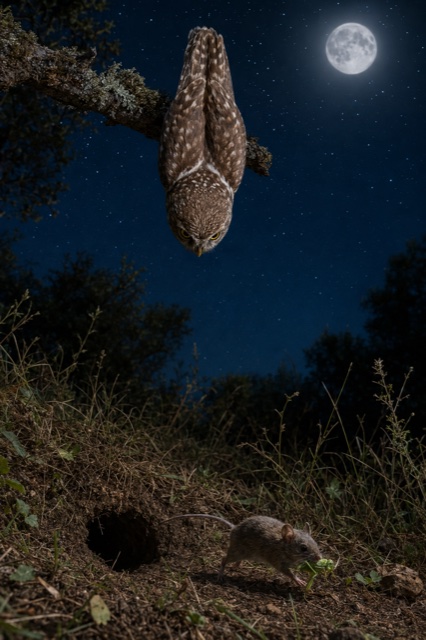 La civetta plana silenziosa nella notte