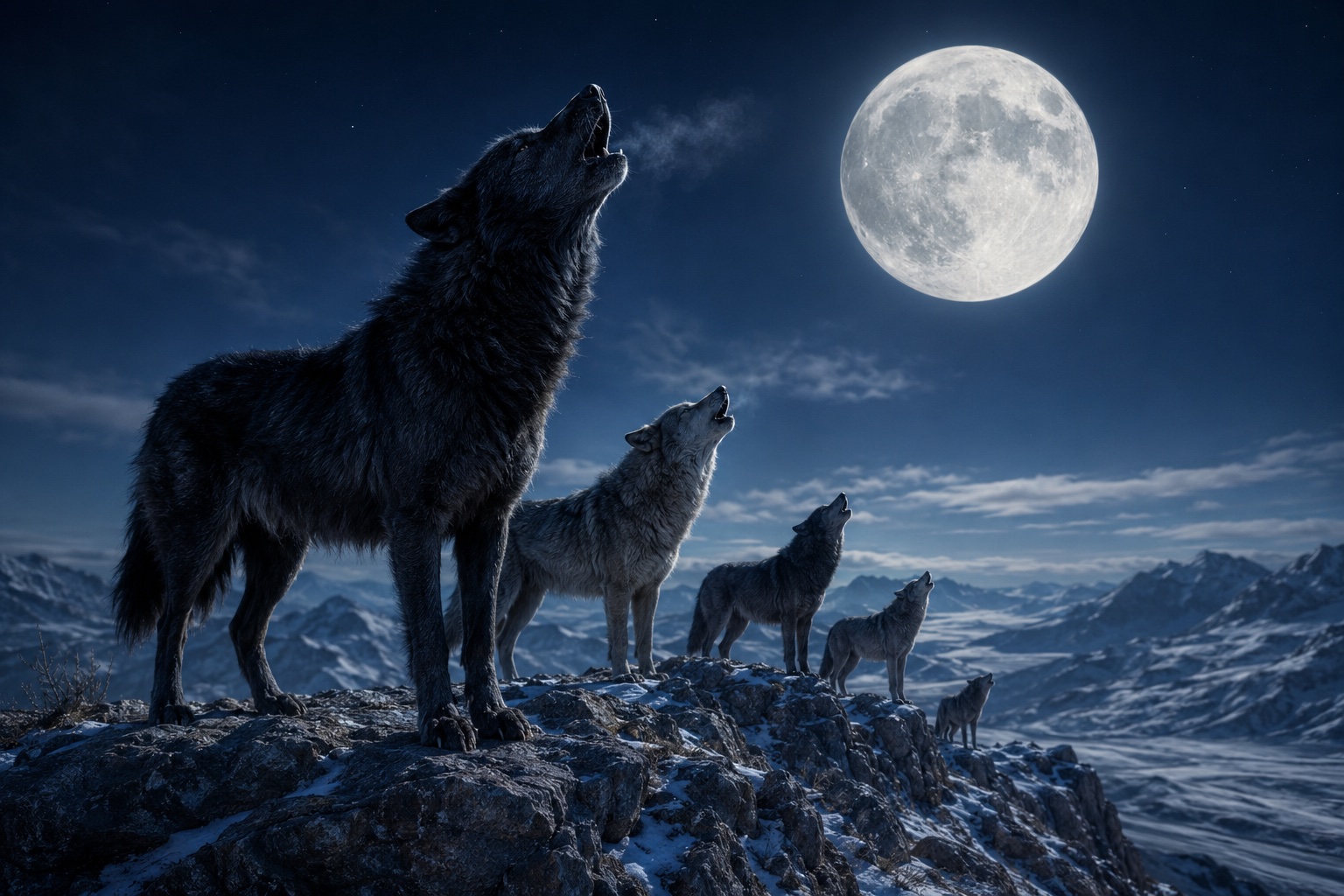 Ululato al plenilunio, lupo contro la luna piena